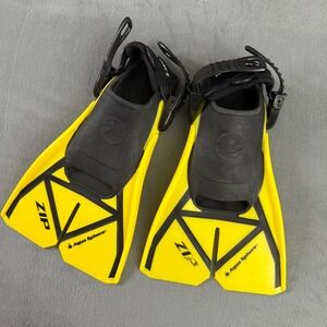 Aqua Sphere ZIP Fins Yellow Black Mens Size Medium US 6.5 9.5 Snorkel Dive